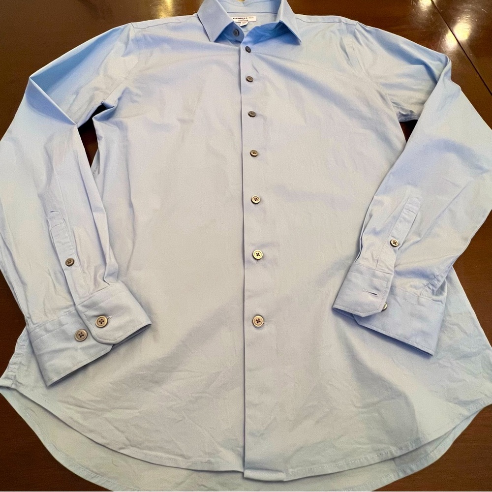 Express Mens 1mx Extra Slim Solid Light Blue Long… - image 8